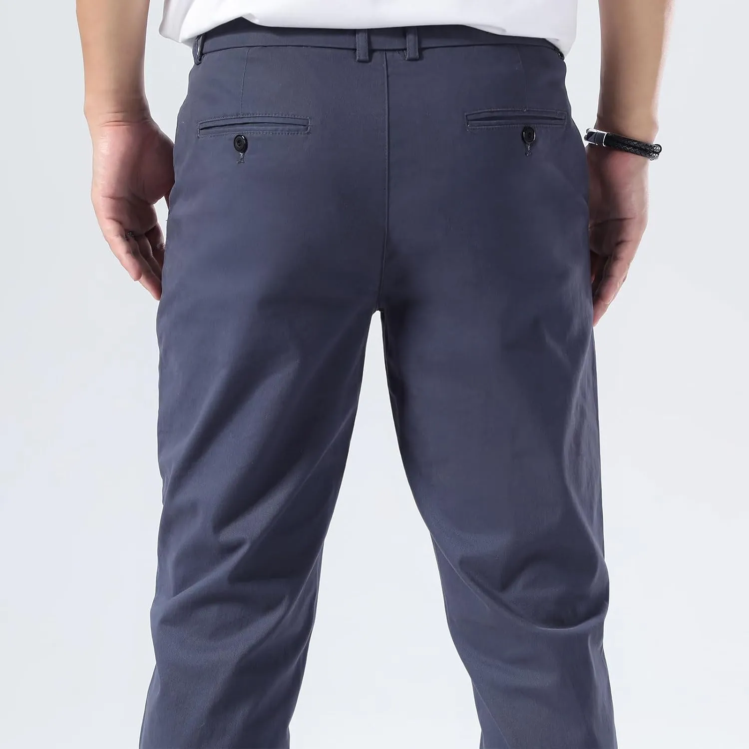 Plaid&Plain Mens Slim Fit Khaki Pants Mens Tapered Chino Pants