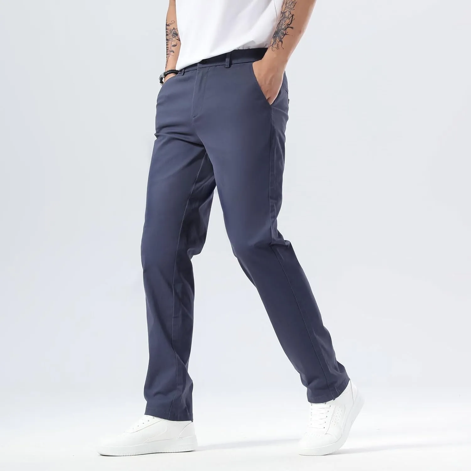 Plaid&Plain Mens Slim Fit Khaki Pants Mens Tapered Chino Pants