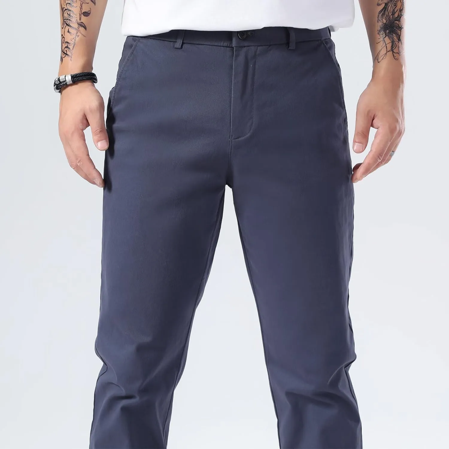 Plaid&Plain Mens Slim Fit Khaki Pants Mens Tapered Chino Pants