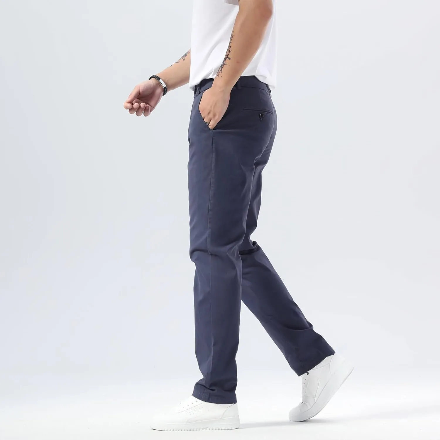 Plaid&Plain Mens Slim Fit Khaki Pants Mens Tapered Chino Pants