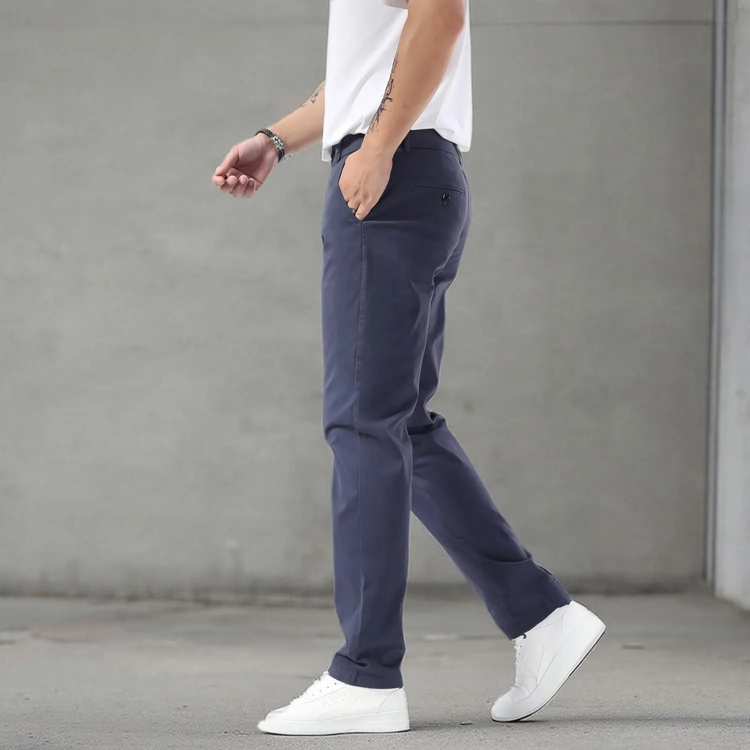 Plaid&Plain Mens Slim Fit Khaki Pants Mens Tapered Chino Pants