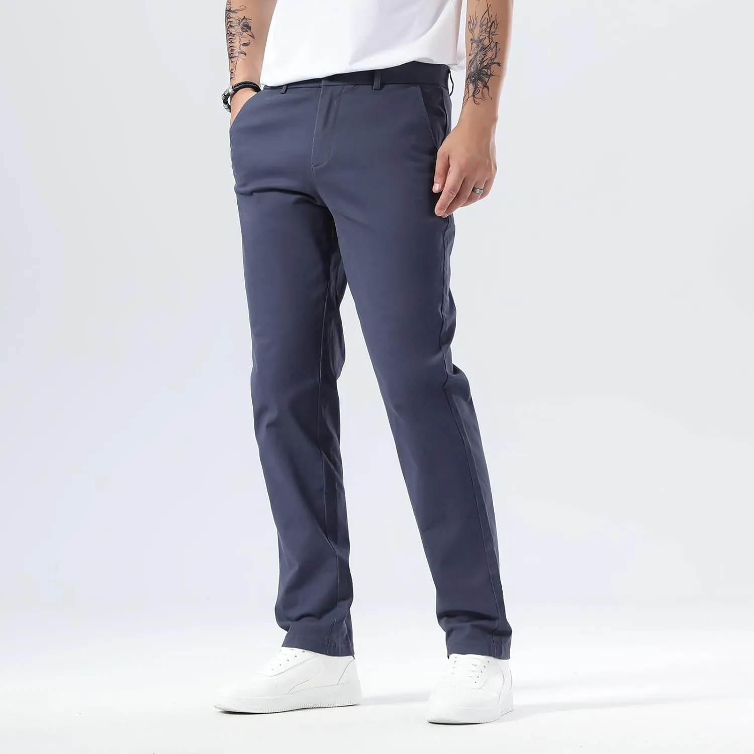 Plaid&Plain Mens Slim Fit Khaki Pants Mens Tapered Chino Pants