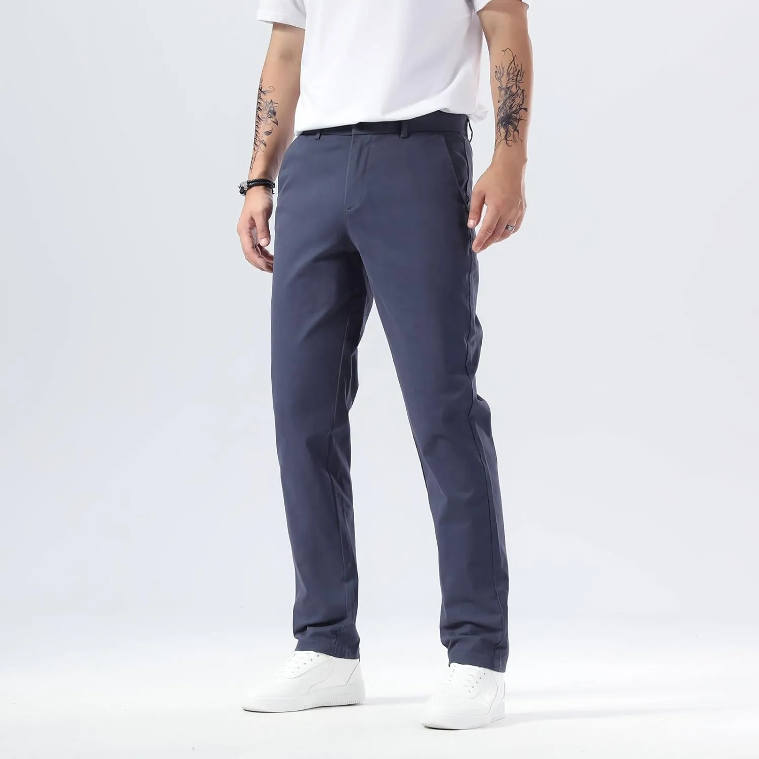 Plaid&Plain Mens Slim Fit Khaki Pants Mens Tapered Chino Pants