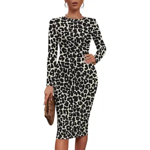 Plus Size Fall Midi Bodycon Dress for Curvy Women Round Neck Long Sleeve Knee Length Casual Dress Party Club Work Dress