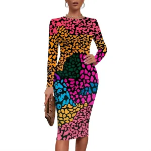 Plus Size Fall Midi Bodycon Dress for Curvy Women Round Neck Long Sleeve Knee Length Casual Dress Party Club Work Dress