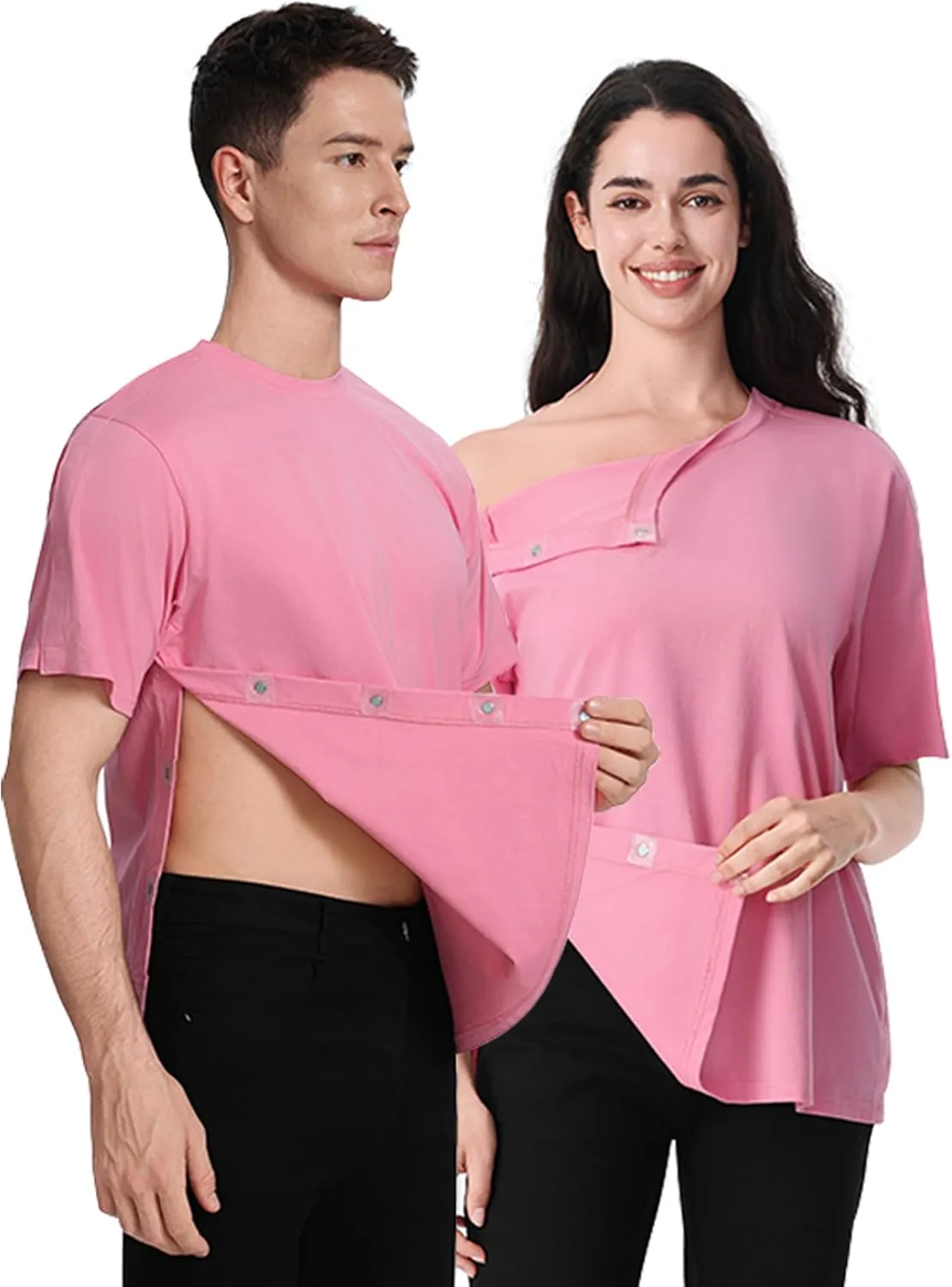Post Shoulder Surgery Recovery Shirt with Magnetic Buttons for Women Crew Neck Tear Away Shirts for Shoulder Surgery for Men
