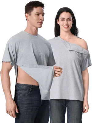 Post Shoulder Surgery Recovery Shirt with Magnetic Buttons for Women Crew Neck Tear Away Shirts for Shoulder Surgery for Men