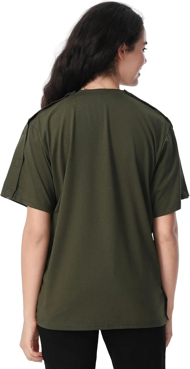 Post Shoulder Surgery Recovery Shirt with Magnetic Buttons for Women Crew Neck Tear Away Shirts for Shoulder Surgery for Men