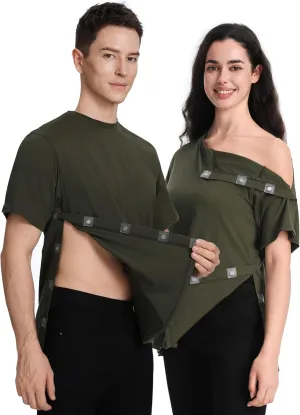 Post Shoulder Surgery Recovery Shirt with Magnetic Buttons for Women Crew Neck Tear Away Shirts for Shoulder Surgery for Men