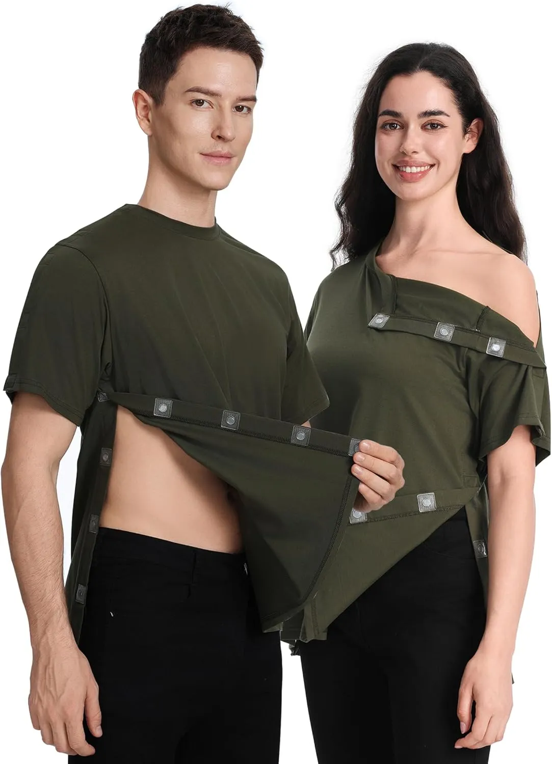 Post Shoulder Surgery Recovery Shirt with Magnetic Buttons for Women Crew Neck Tear Away Shirts for Shoulder Surgery for Men
