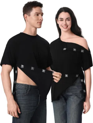 Post Shoulder Surgery Recovery Shirt with Magnetic Buttons for Women Crew Neck Tear Away Shirts for Shoulder Surgery for Men