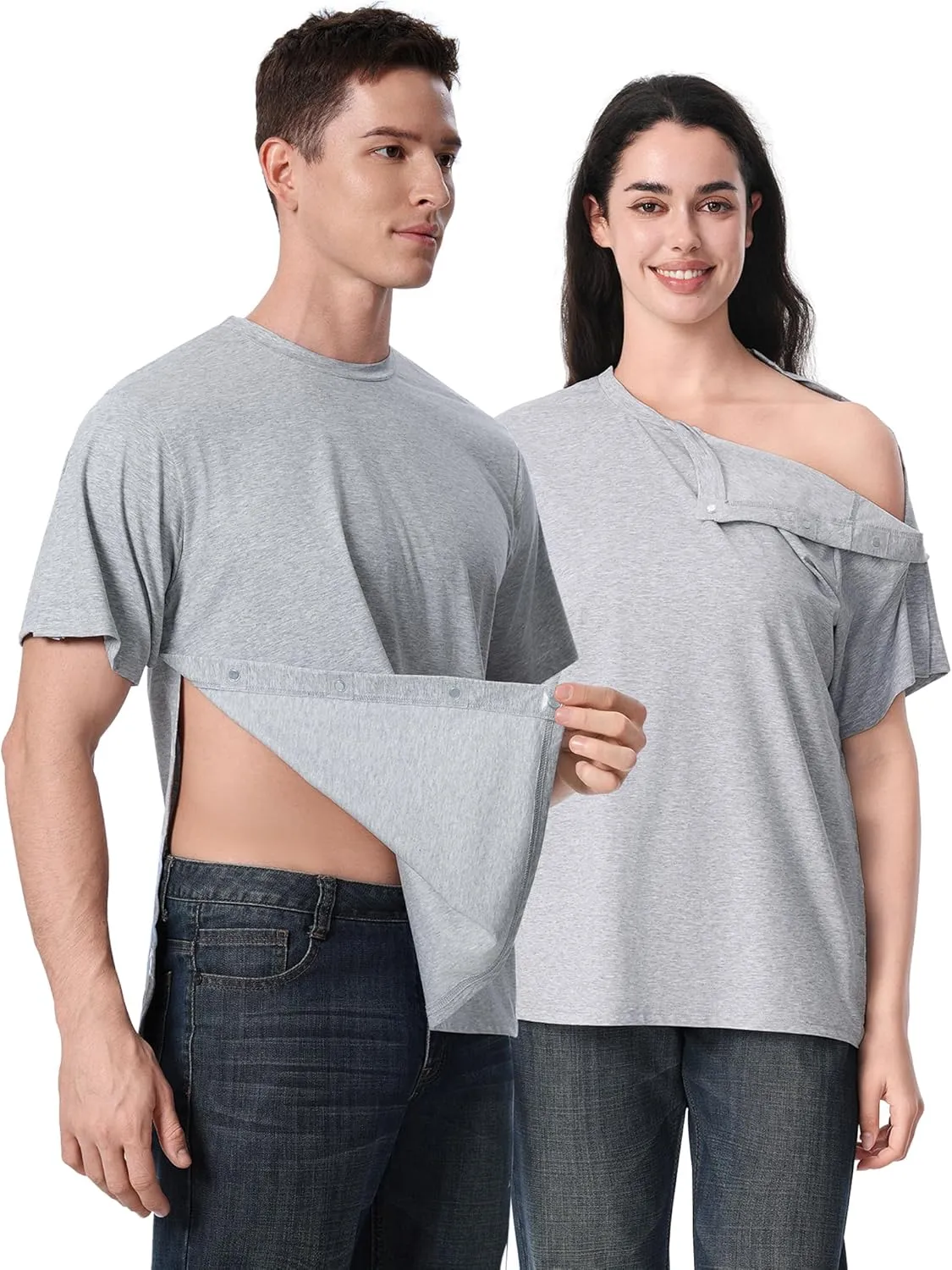 Post Shoulder Surgery Recovery Shirt with Magnetic Buttons for Women Crew Neck Tear Away Shirts for Shoulder Surgery for Men