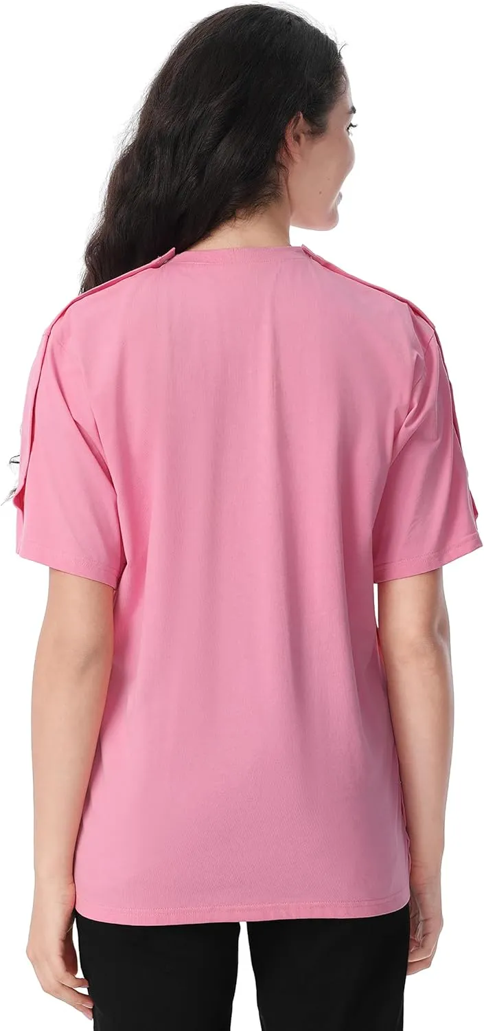 Post Shoulder Surgery Recovery Shirt with Magnetic Buttons for Women Crew Neck Tear Away Shirts for Shoulder Surgery for Men