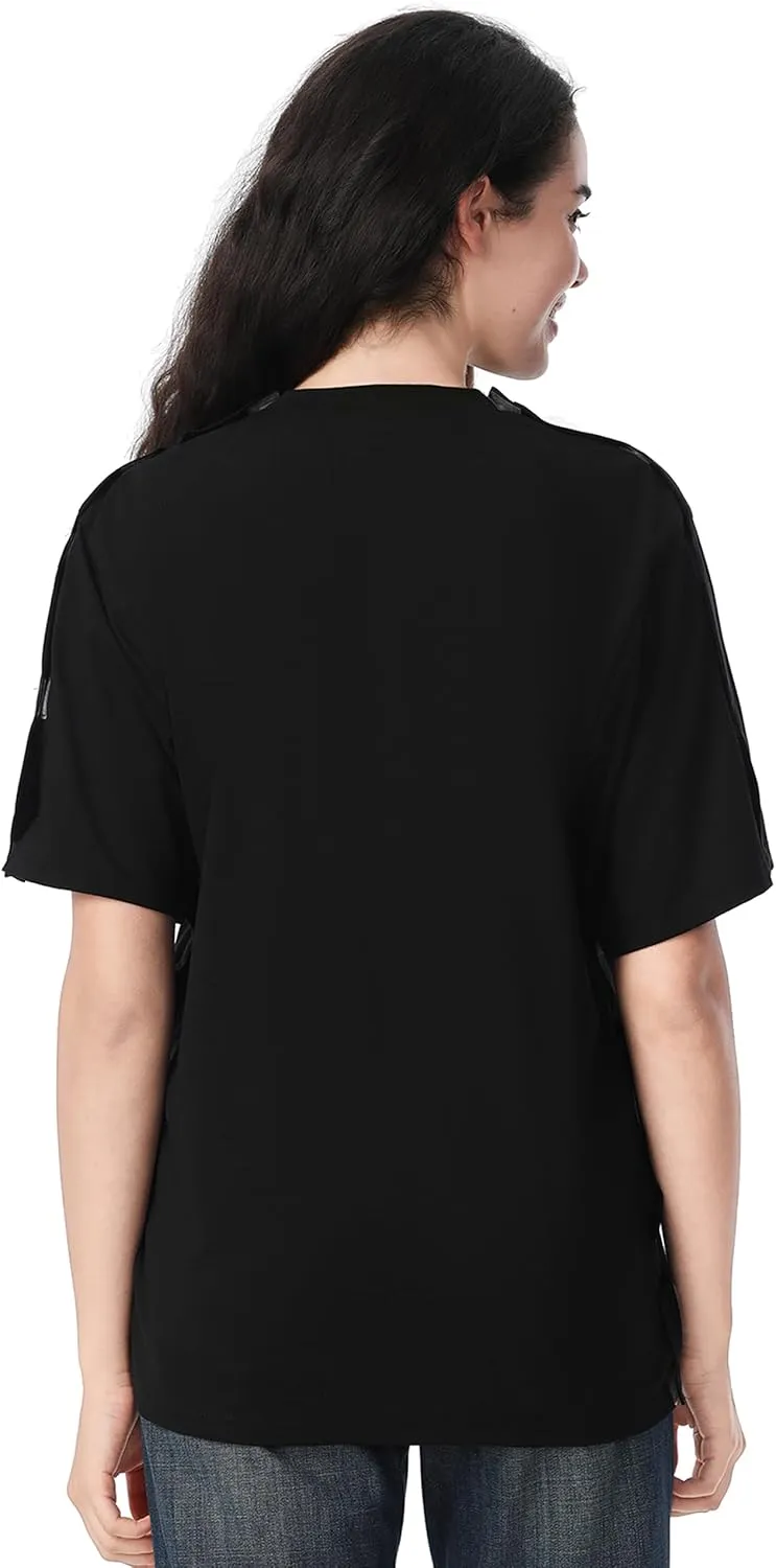 Post Shoulder Surgery Recovery Shirt with Magnetic Buttons for Women Crew Neck Tear Away Shirts for Shoulder Surgery for Men