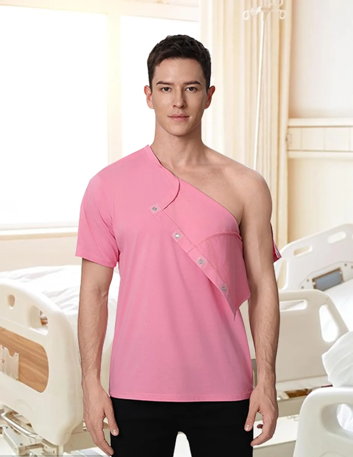 Post Shoulder Surgery Recovery Shirt with Magnetic Buttons for Women Crew Neck Tear Away Shirts for Shoulder Surgery for Men