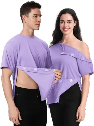Post Shoulder Surgery Recovery Shirt with Magnetic Buttons for Women Crew Neck Tear Away Shirts for Shoulder Surgery for Men