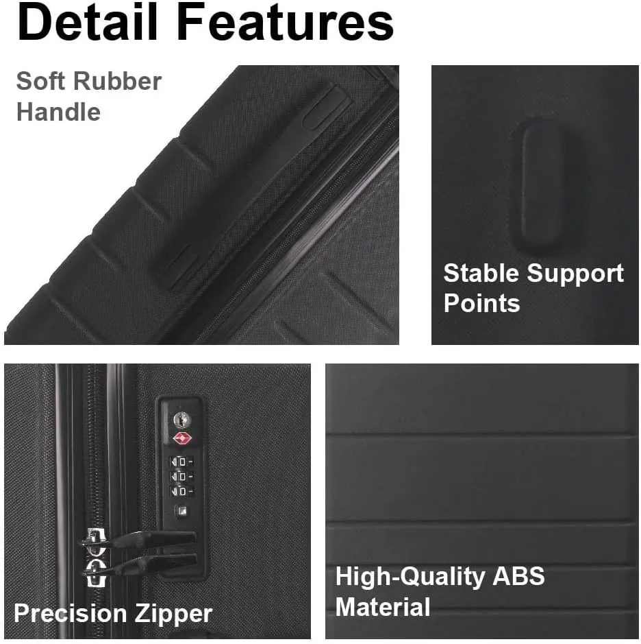 Premium 3-Piece ABS Hardshell Luggage Set  360 Spinner Wheels, TSA Lock, Ergonomic Handle, 20''/24''/28'' Sizes, Scratch-Resistant & Lightweight (Black)