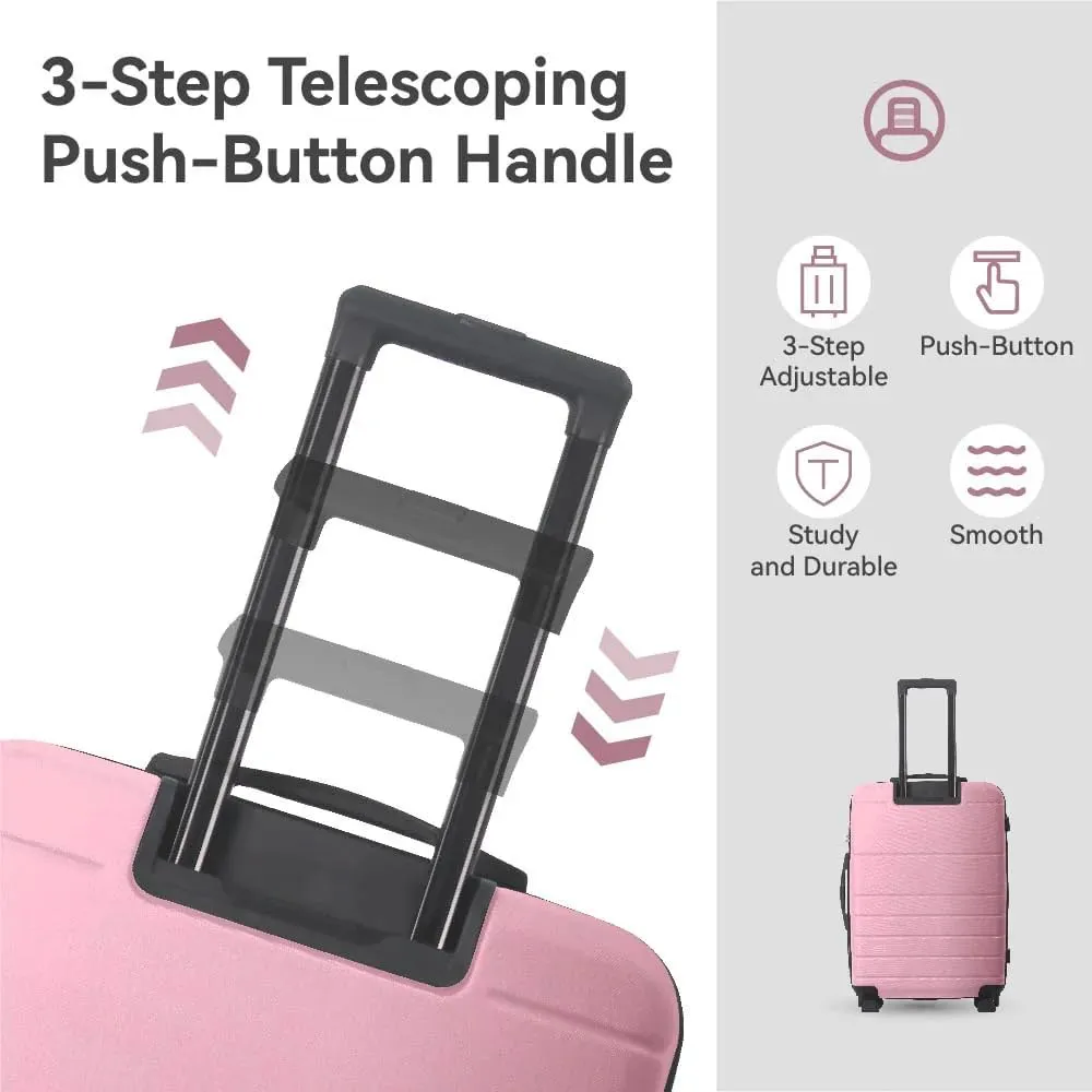 Premium 3-Piece ABS Hardshell Luggage Set  360 Spinner Wheels, TSA Lock, Ergonomic Handle, 20''/24''/28'' Sizes, Scratch-Resistant & Lightweight (Pink)