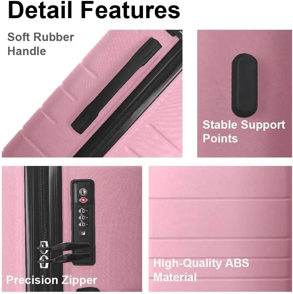 Premium 3-Piece ABS Hardshell Luggage Set  360 Spinner Wheels, TSA Lock, Ergonomic Handle, 20''/24''/28'' Sizes, Scratch-Resistant & Lightweight (Pink)