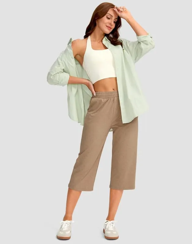 Pudolla Women's Capris Yoga Pants 18"/20" Cotton Capri Sweatpants Wide Leg Summer Casual Workout Pants with Pockets