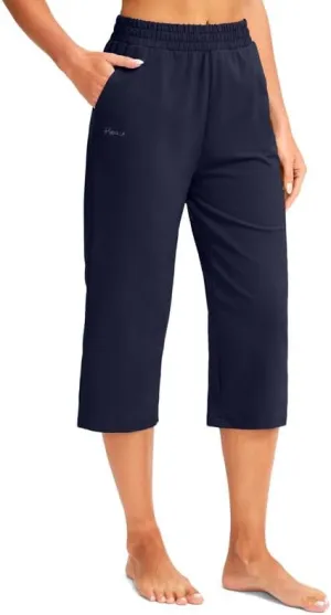 Pudolla Women's Capris Yoga Pants 18"/20" Cotton Capri Sweatpants Wide Leg Summer Casual Workout Pants with Pockets