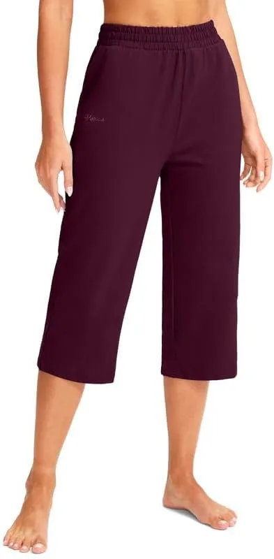 Pudolla Women's Capris Yoga Pants 18"/20" Cotton Capri Sweatpants Wide Leg Summer Casual Workout Pants with Pockets