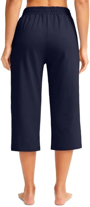 Pudolla Women's Capris Yoga Pants 18"/20" Cotton Capri Sweatpants Wide Leg Summer Casual Workout Pants with Pockets