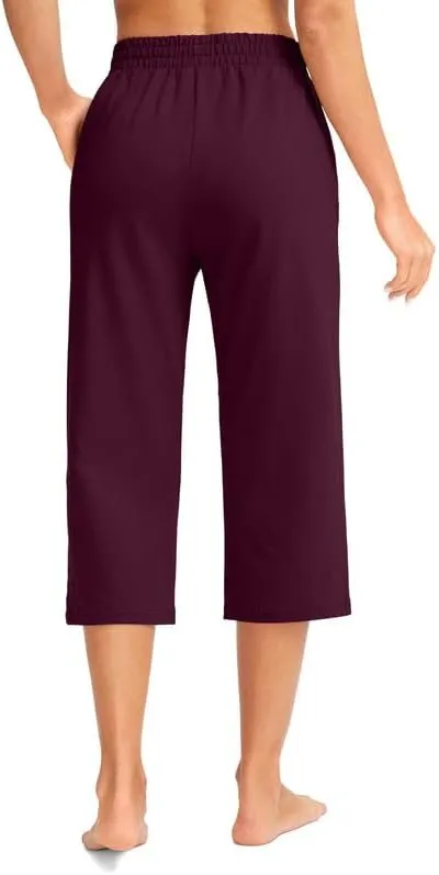 Pudolla Women's Capris Yoga Pants 18"/20" Cotton Capri Sweatpants Wide Leg Summer Casual Workout Pants with Pockets