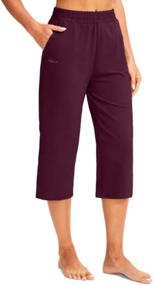 Pudolla Women's Capris Yoga Pants 18"/20" Cotton Capri Sweatpants Wide Leg Summer Casual Workout Pants with Pockets