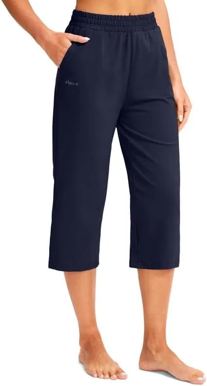 Pudolla Women's Capris Yoga Pants 18"/20" Cotton Capri Sweatpants Wide Leg Summer Casual Workout Pants with Pockets