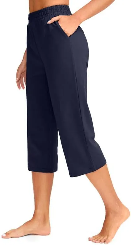 Pudolla Women's Capris Yoga Pants 18"/20" Cotton Capri Sweatpants Wide Leg Summer Casual Workout Pants with Pockets