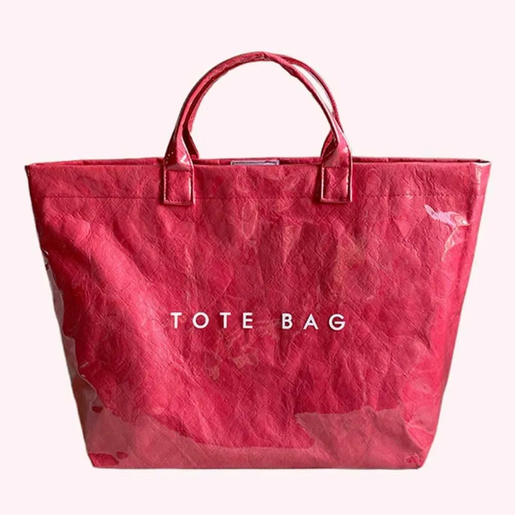 PVC Tote Bag for Women Large Kraft Paper Tote Bag Trendy Letter Print Tote Bag Clear Top Handle Hobo Handbag
