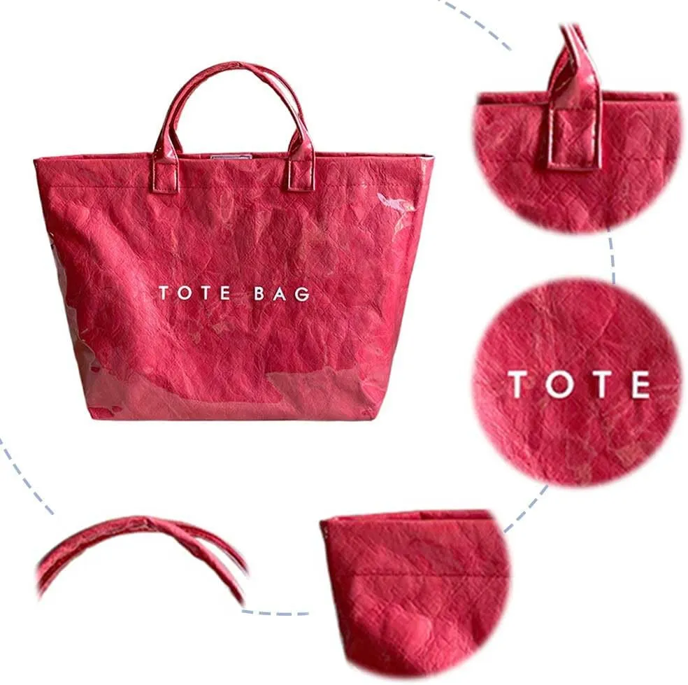 PVC Tote Bag for Women Large Kraft Paper Tote Bag Trendy Letter Print Tote Bag Clear Top Handle Hobo Handbag