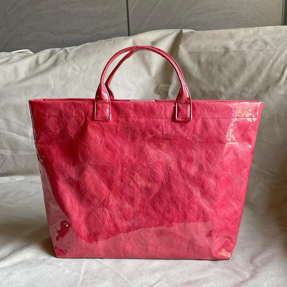 PVC Tote Bag for Women Large Kraft Paper Tote Bag Trendy Letter Print Tote Bag Clear Top Handle Hobo Handbag