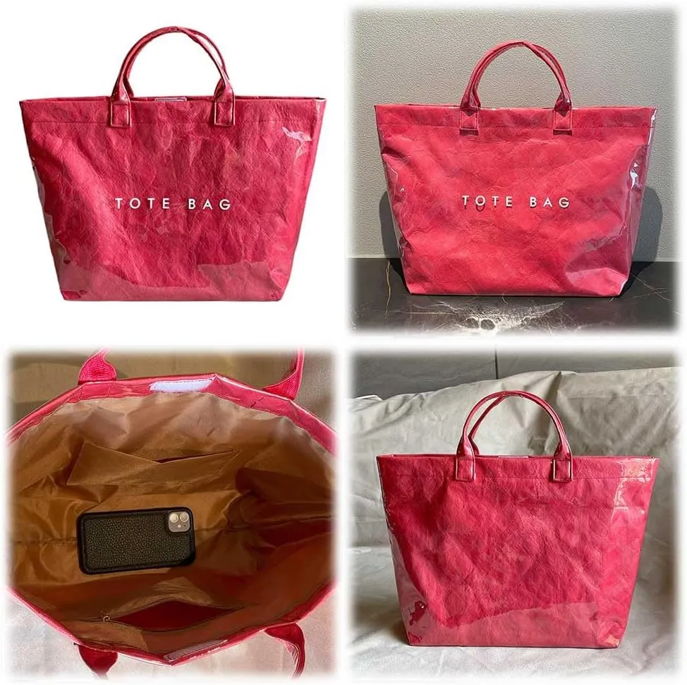 PVC Tote Bag for Women Large Kraft Paper Tote Bag Trendy Letter Print Tote Bag Clear Top Handle Hobo Handbag