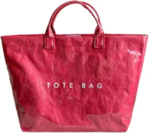 PVC Tote Bag for Women Large Kraft Paper Tote Bag Trendy Letter Print Tote Bag Clear Top Handle Hobo Handbag