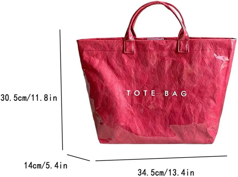 PVC Tote Bag for Women Large Kraft Paper Tote Bag Trendy Letter Print Tote Bag Clear Top Handle Hobo Handbag