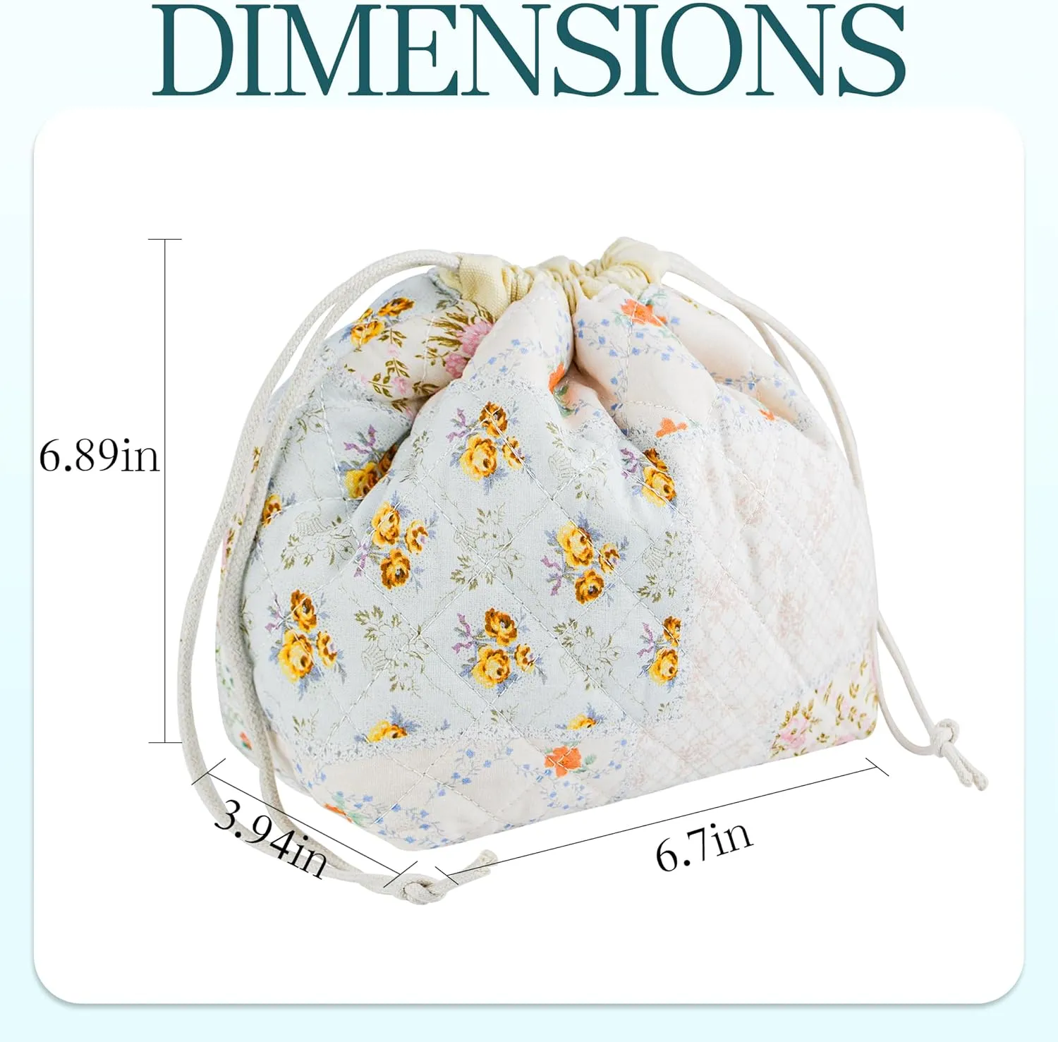 Quilted Makeup Bag for Women, Coquette Aesthetic Cosmetic Bag, Cute Travel Toiletry Bag, Cotton Drawstring Pouch for Women and Girls