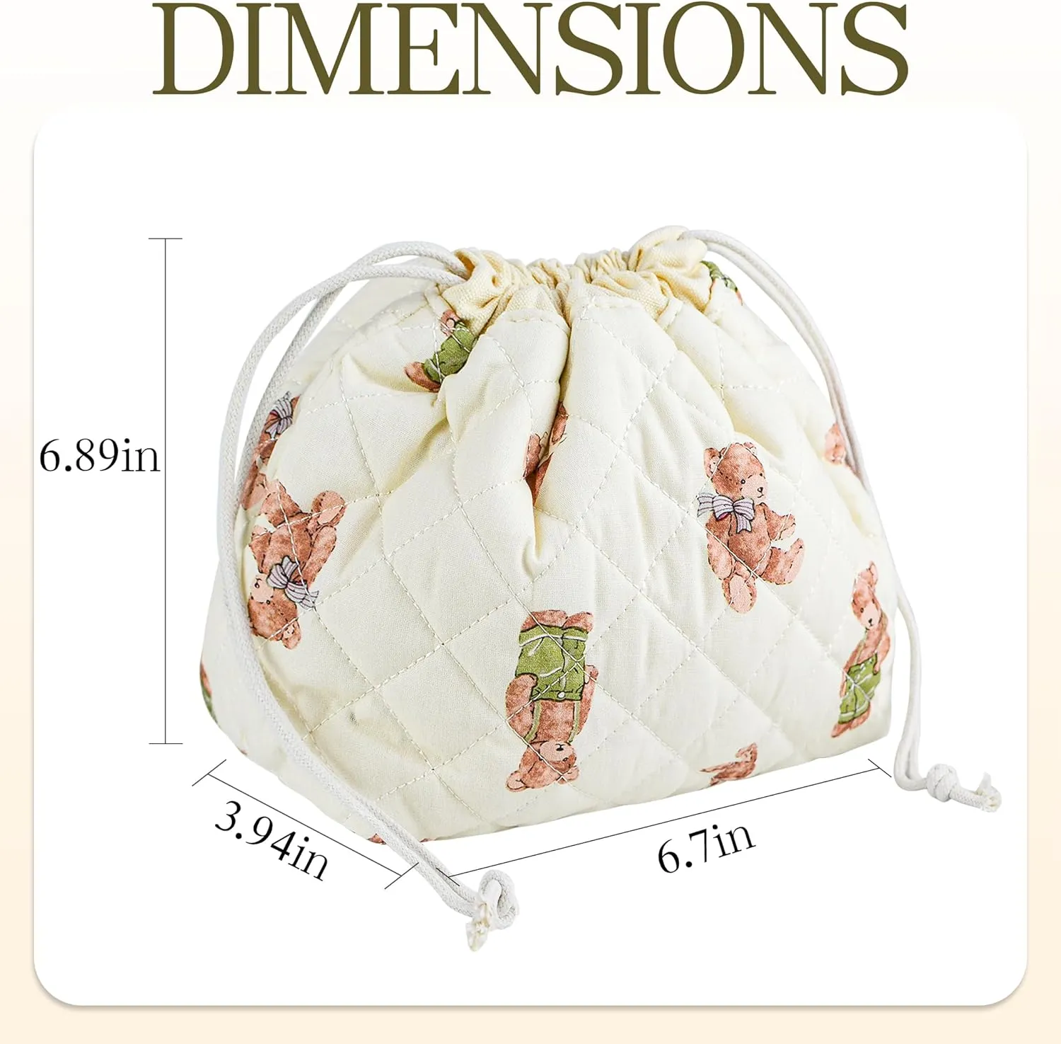 Quilted Makeup Bag for Women, Coquette Aesthetic Cosmetic Bag, Cute Travel Toiletry Bag, Cotton Drawstring Pouch for Women and Girls