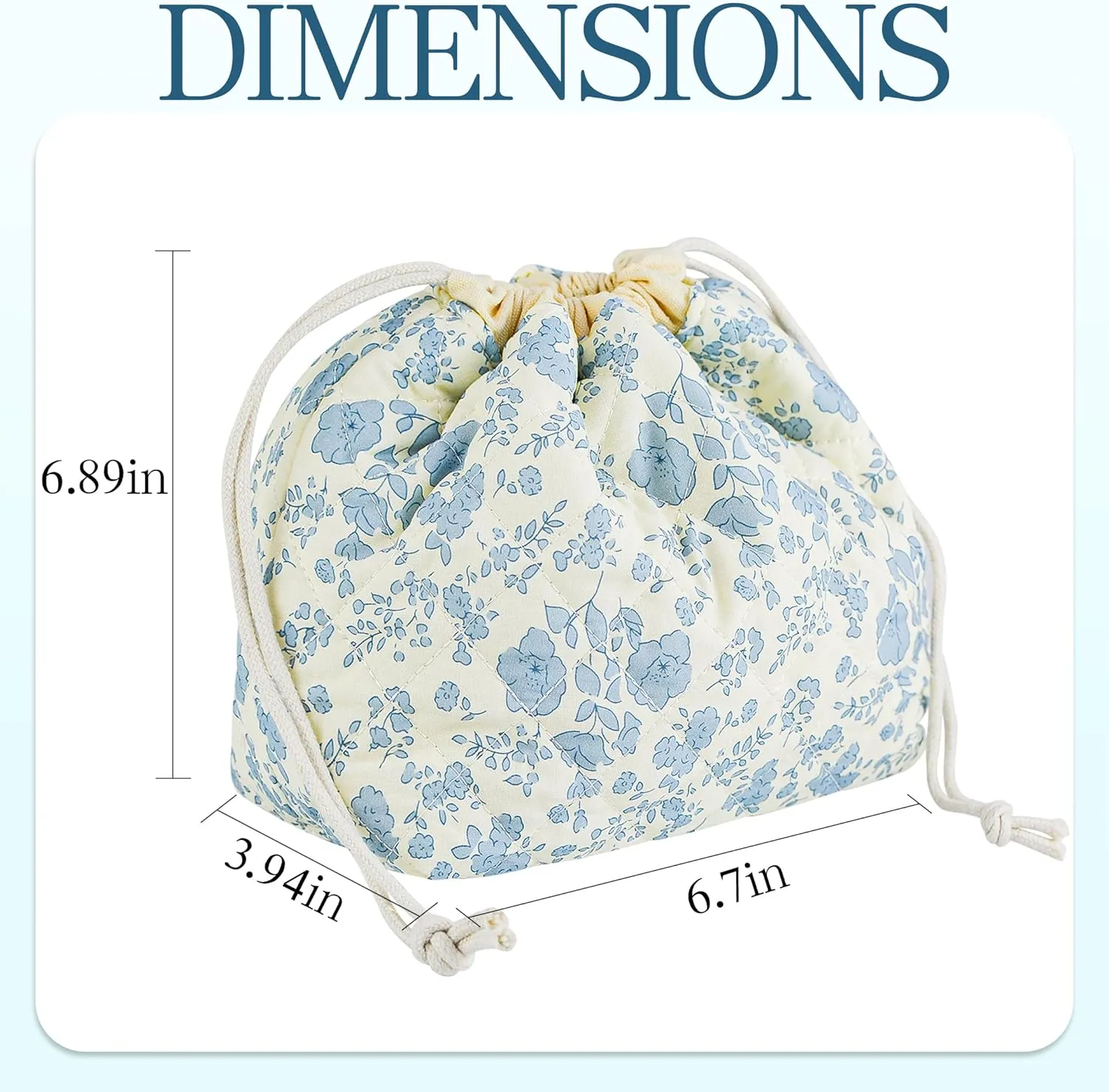 Quilted Makeup Bag for Women, Coquette Aesthetic Cosmetic Bag, Cute Travel Toiletry Bag, Cotton Drawstring Pouch for Women and Girls
