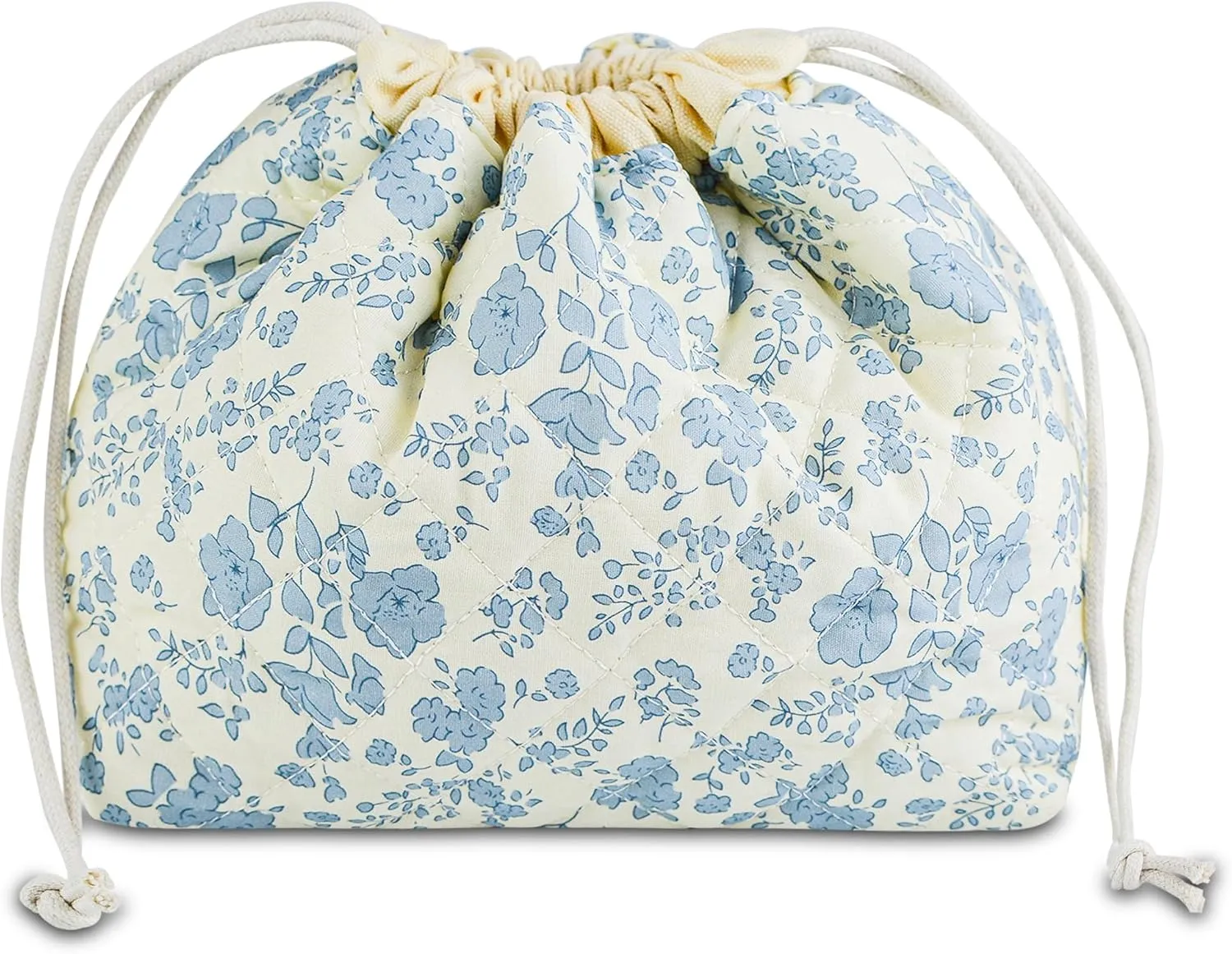 Quilted Makeup Bag for Women, Coquette Aesthetic Cosmetic Bag, Cute Travel Toiletry Bag, Cotton Drawstring Pouch for Women and Girls