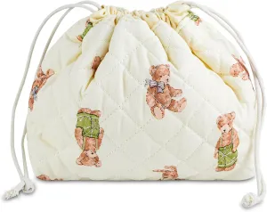 Quilted Makeup Bag for Women, Coquette Aesthetic Cosmetic Bag, Cute Travel Toiletry Bag, Cotton Drawstring Pouch for Women and Girls