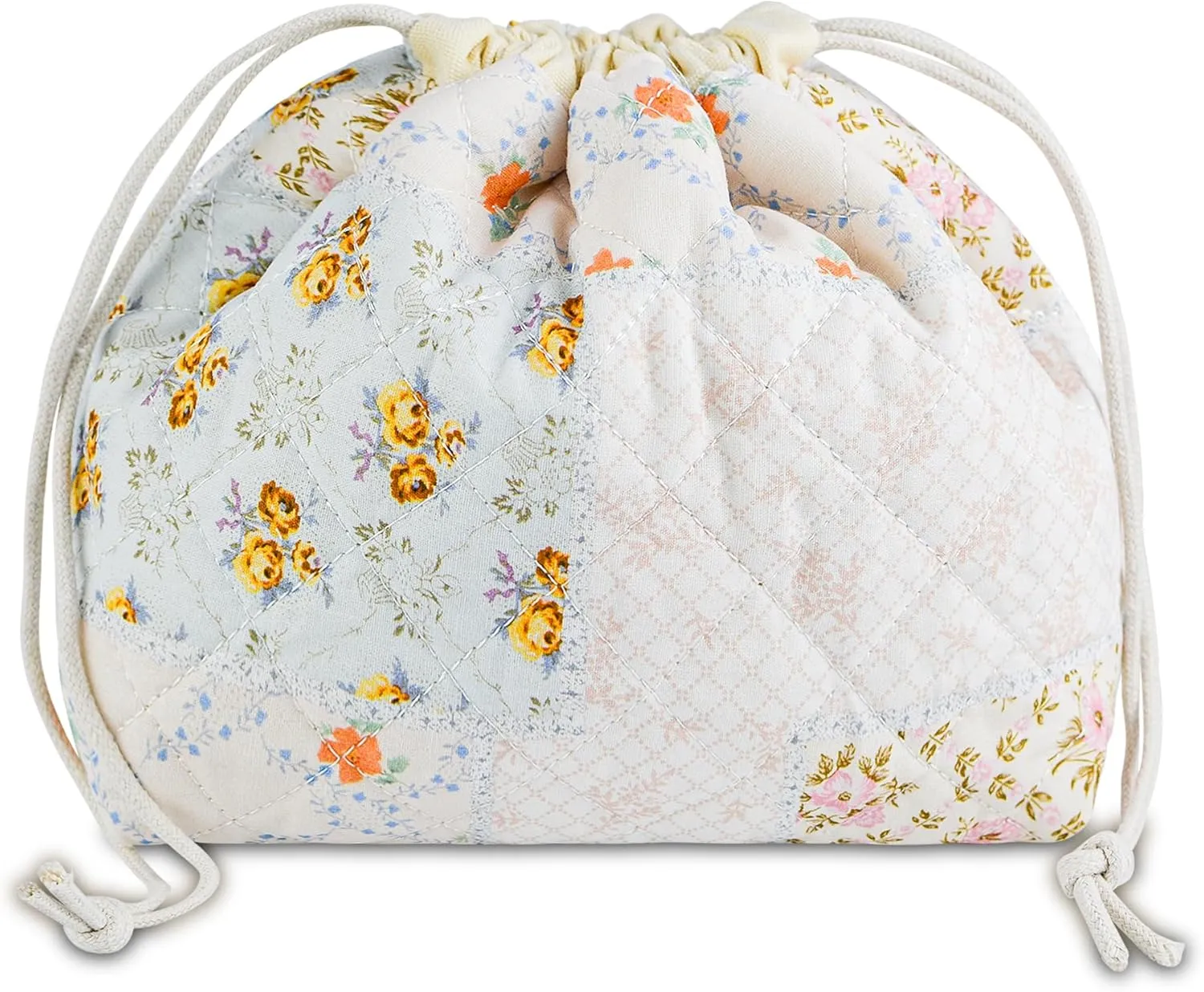 Quilted Makeup Bag for Women, Coquette Aesthetic Cosmetic Bag, Cute Travel Toiletry Bag, Cotton Drawstring Pouch for Women and Girls