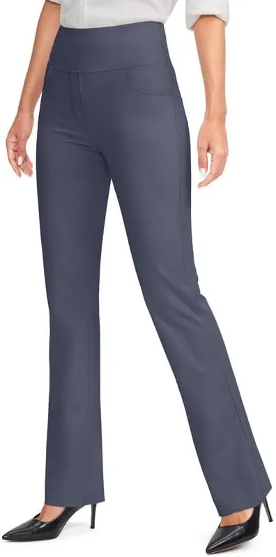 Rammus Womens High Waist Yoga Dress Pants with Pockets Stretch Work Pants for Women Bootcut Leg Slacks for Office Casual