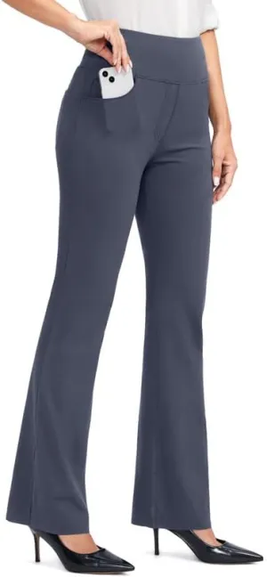 Rammus Womens High Waist Yoga Dress Pants with Pockets Stretch Work Pants for Women Bootcut Leg Slacks for Office Casual