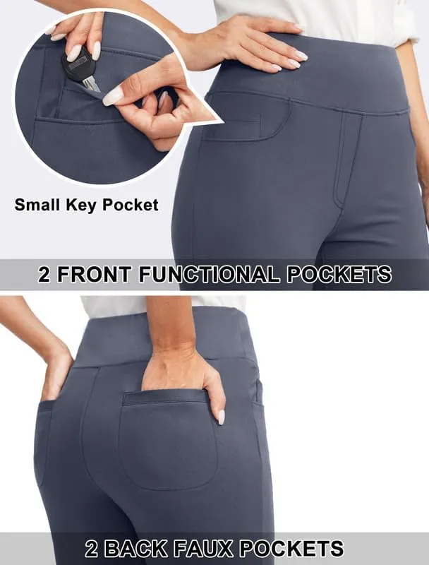 Rammus Womens High Waist Yoga Dress Pants with Pockets Stretch Work Pants for Women Bootcut Leg Slacks for Office Casual