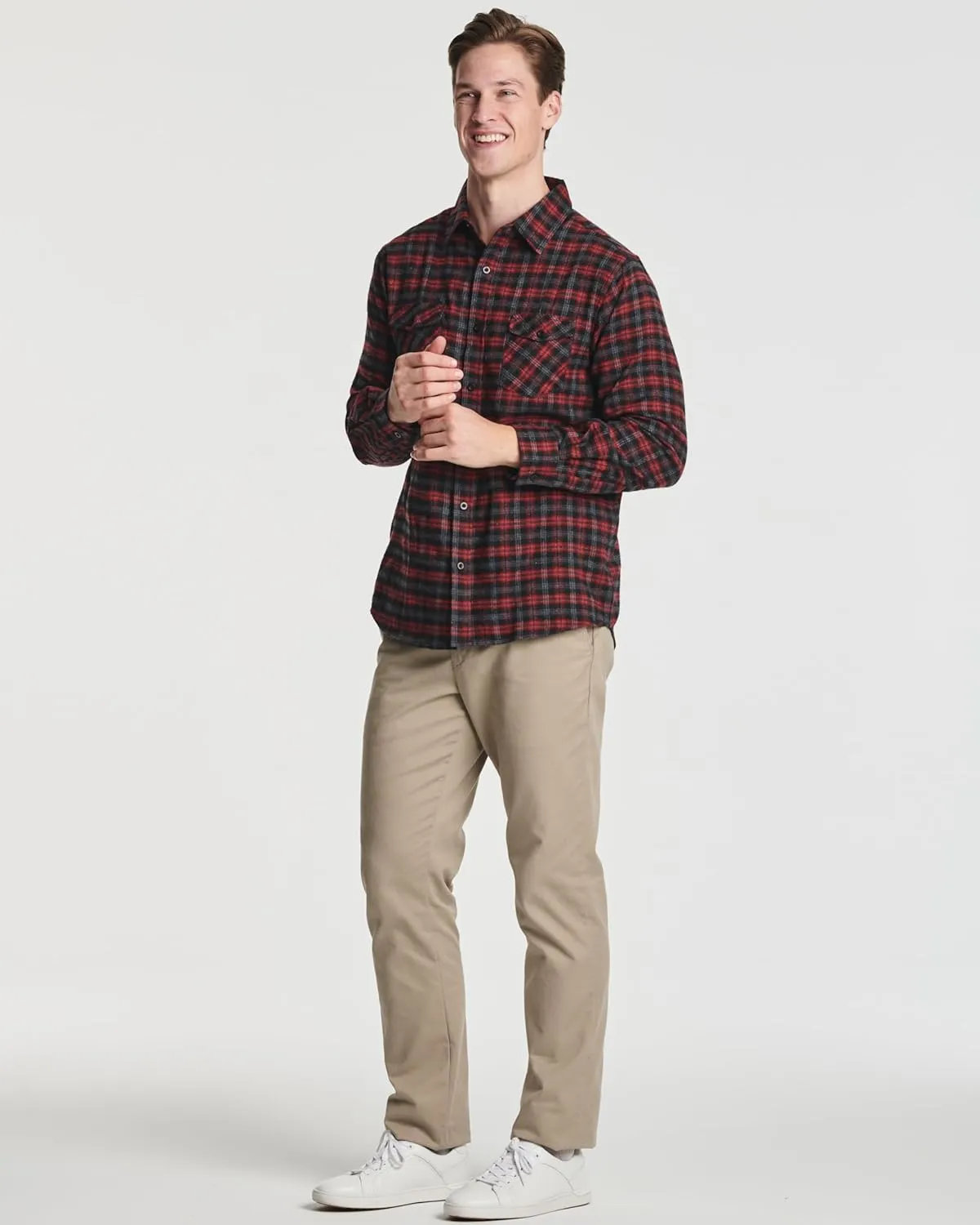 Real Essentials 3 Pack: Men's Long-Sleeve Flannel Button Down Plaid Casual Shirt (Available in Big & Tall)