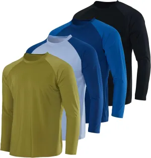 Real Essentials 4-Pack: Boys Long Sleeve Rash Guard Shirt Swimwear UPF Sun Protection Surf Top Swim Suit