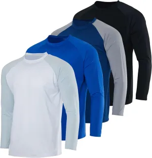 Real Essentials 4-Pack: Boys Long Sleeve Rash Guard Shirt Swimwear UPF Sun Protection Surf Top Swim Suit