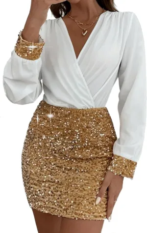 RED DOT BOUTIQUE - 807 - Black Sheer Mesh Long Sleeves Club Sequins Dress Plus Size